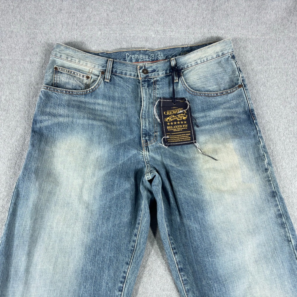 New Cremieux Premium Denim Jeans Mens 38x34 Blue Relaxed Straight Medium Wash